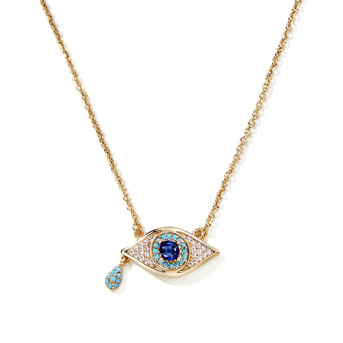 Cicy Bell Evil Eye Necklace for Women – 18k Gold Plated Turquoise & Cubic Zirconia Dainty Pendant, 16.1" + 1.9" Extender