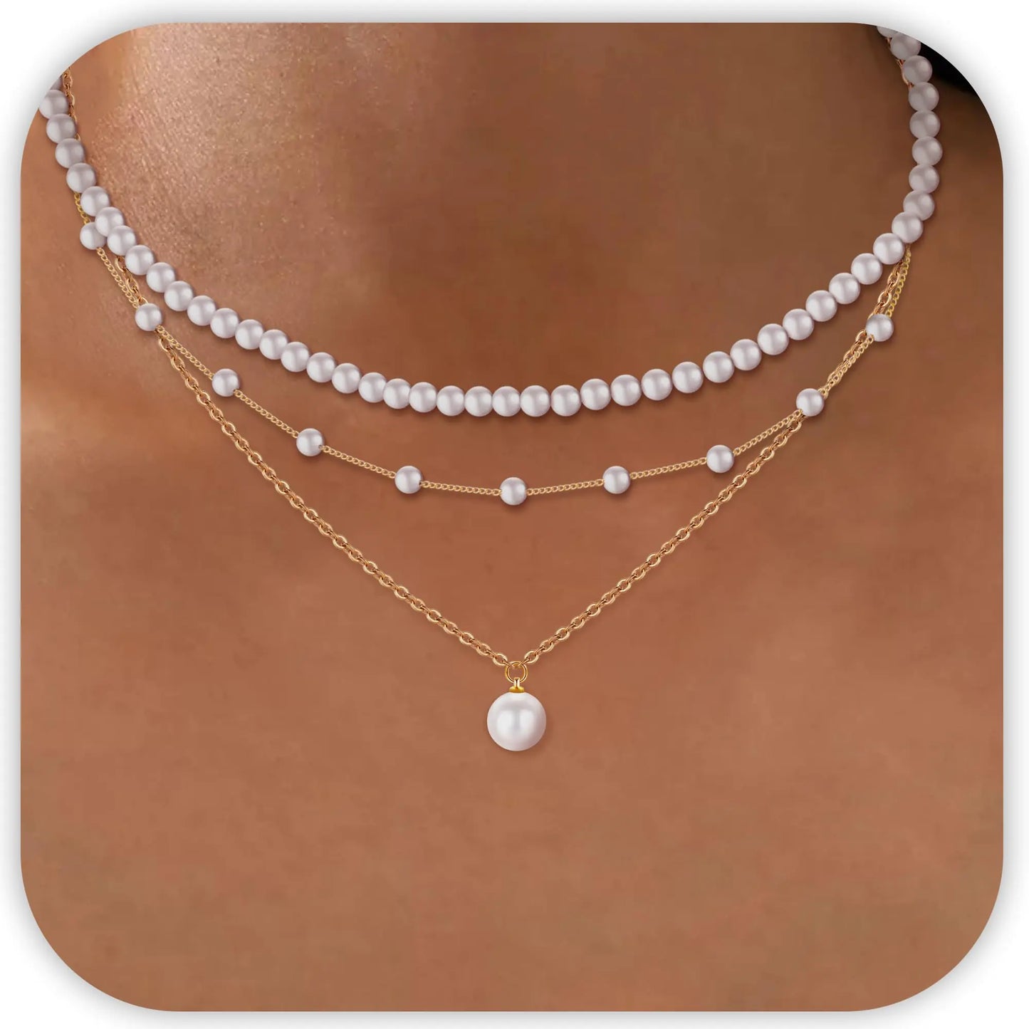 PEALICIOUS Pearl Necklaces for Women Set Dainty Pearl Choker 14K Gold Layered Necklace White Pearl Necklace Pendant Gold Jewelry Set Trendy Necklaces for Teen Girls Valentine Gifts Wedding Jewelry