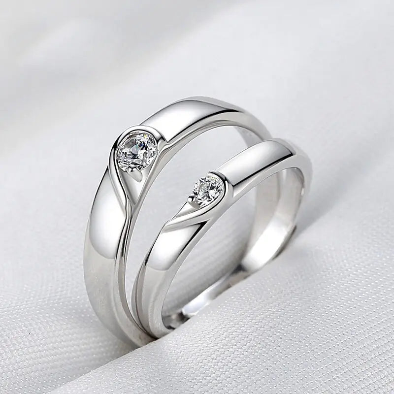 2PCS Adjustable Love Heart Wedding Rings for Couples