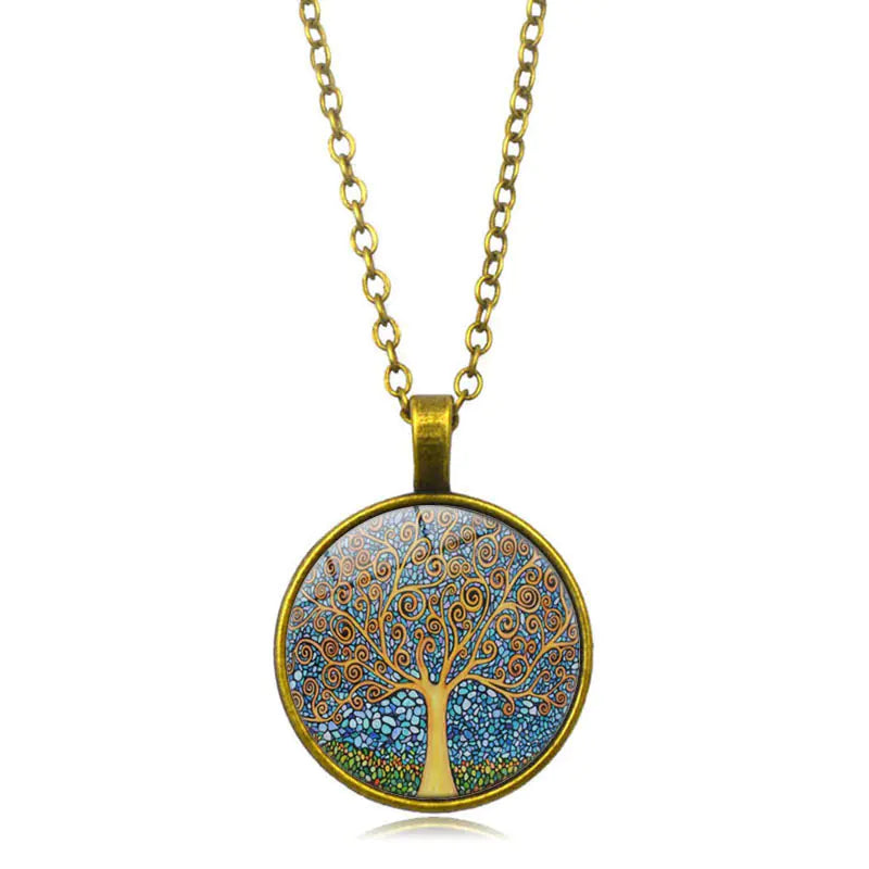 Tree of Life Gemstone Pendant Necklace with Tassels