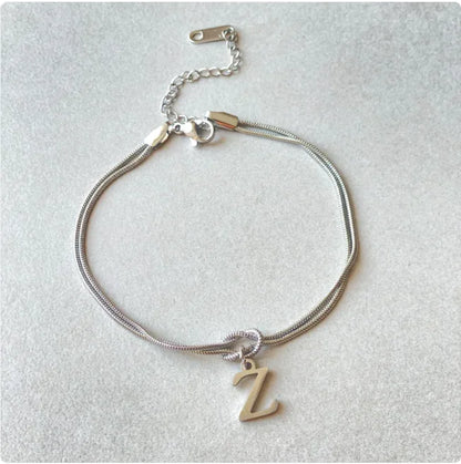 Personalized Initial Love Knot Bracelet for Women - Gold Silver Titanium Steel Snake Chain A-Z Letter Charm Bracelet