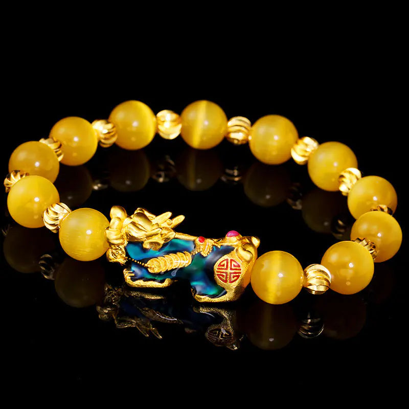 Buddha Bead Bracelet with Gold Chain & Pi Xiu Fortune Beads - Spiritual Wealth Bracelet