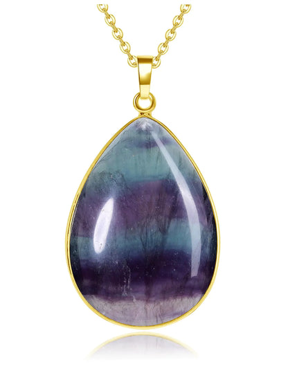 Jovivi Rainbow Fluorite Crystal Teardrop Pendant Necklace Natural Healing Stone Reiki Quartz Gemstone Necklace Jewelry for Women Men