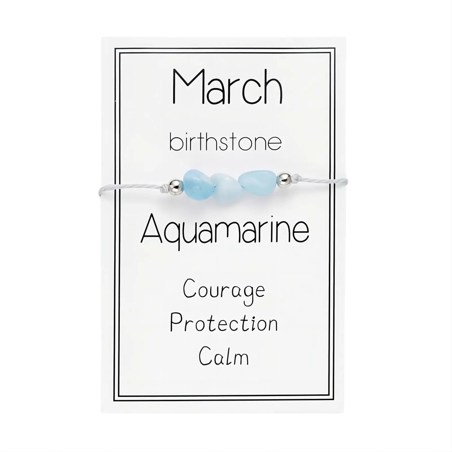 March Aquamarine Birthstone Bracelet for Women & Men - Hand Woven Natural Stone Healing Crystal Beaded Adjustable Bracelet