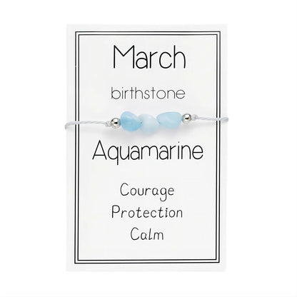 March Aquamarine Birthstone Bracelet for Women & Men - Hand Woven Natural Stone Healing Crystal Beaded Adjustable Bracelet