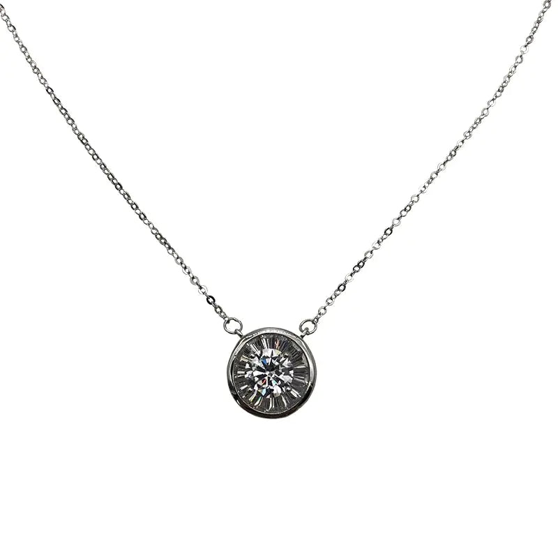 Silver Zircon Circle Pendant Necklace - Adjustable Choker Necklace for Women | Elegant Crystal Jewelry
