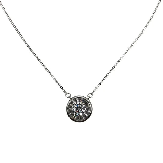 Silver Zircon Circle Pendant Necklace - Adjustable Choker Necklace for Women | Elegant Crystal Jewelry
