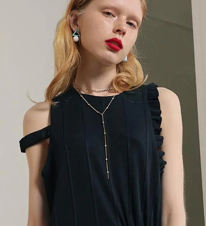 Layered Women's Sweater Chain with Copper Beads