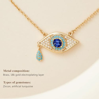 Cicy Bell Evil Eye Necklace for Women – 18k Gold Plated Turquoise & Cubic Zirconia Dainty Pendant, 16.1" + 1.9" Extender