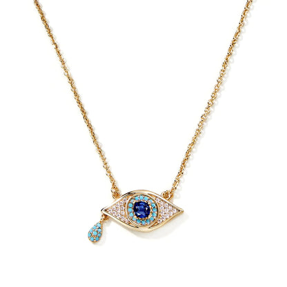 Cicy Bell Evil Eye Necklace for Women – 18k Gold Plated Turquoise & Cubic Zirconia Dainty Pendant, 16.1" + 1.9" Extender