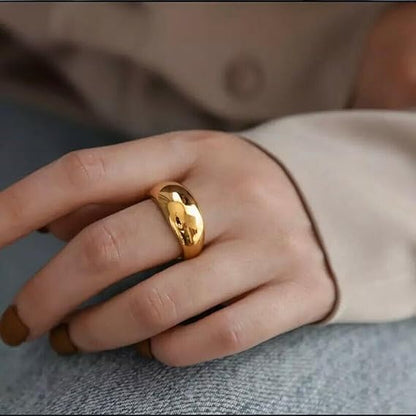 14K Gold Chunky Statement Ring | Wide Band Open Ring Women