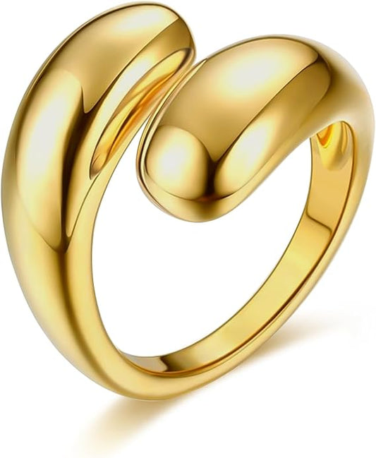 14K Gold Chunky Statement Ring | Wide Band Open Ring Women