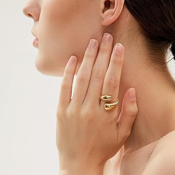 14K Gold Chunky Statement Ring | Wide Band Open Ring Women