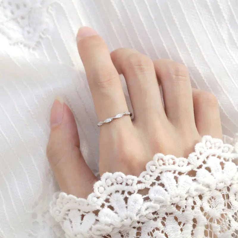 S925 Sterling Silver Twisted Diamond Adjustable Ring