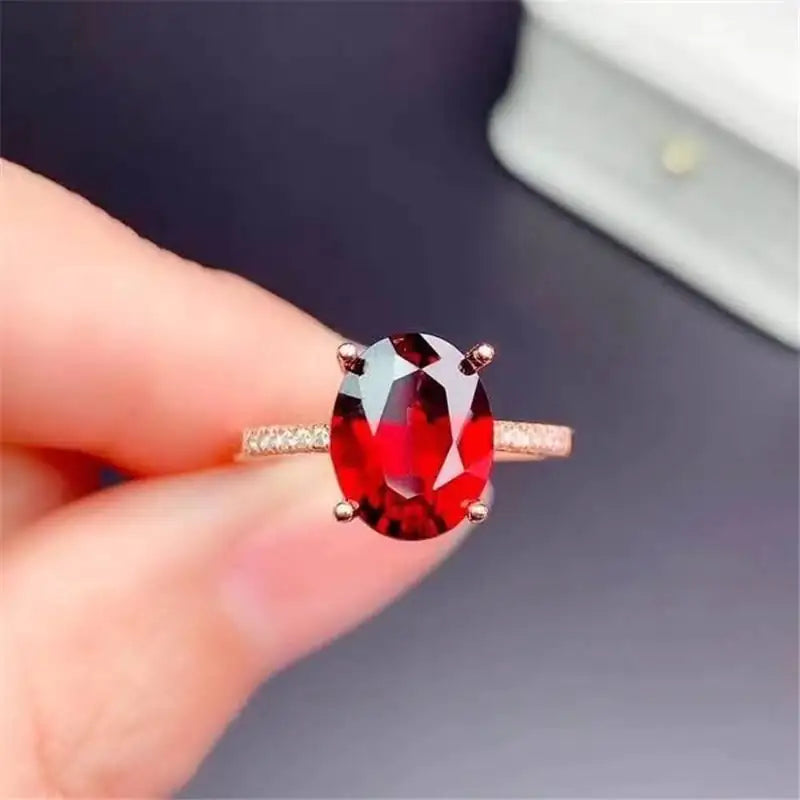 925 Silver Natural Garnet Ring for Women | Rose & White Gold Plated