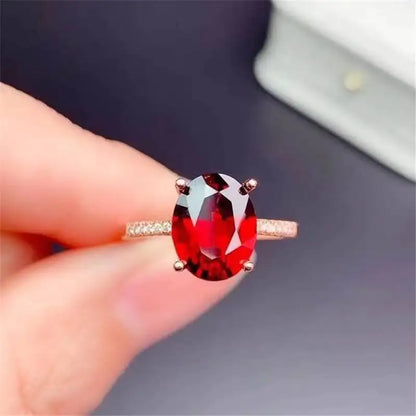 925 Silver Natural Garnet Ring for Women | Rose & White Gold Plated