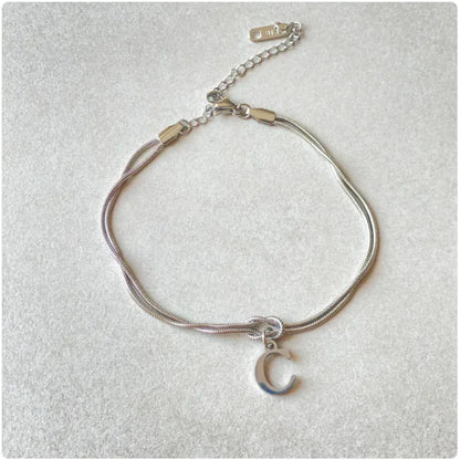 Personalized Initial Love Knot Bracelet for Women - Gold Silver Titanium Steel Snake Chain A-Z Letter Charm Bracelet