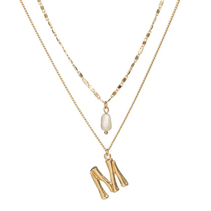 Trendy Layered Shell Necklace with Pearl Letter Pendant