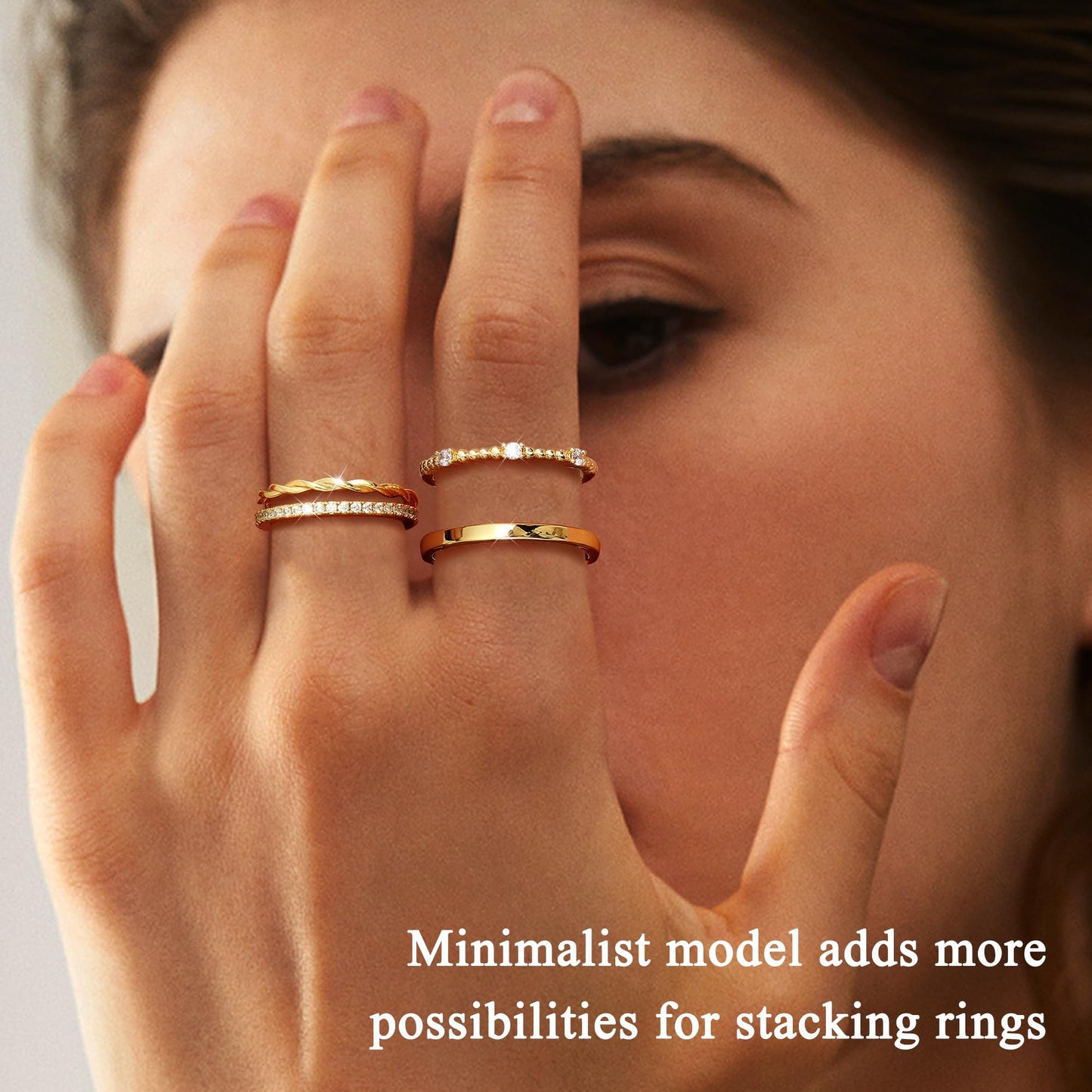 FUNRUN JEWELRY Stackable Gold Rings for Women Non Tarnish 14K Gold Plated Minimalist Cubic Zirconia Statement Engagement Promise Band Rings Thin Dainty Knuckle Thumb Ring Set Size 5-10