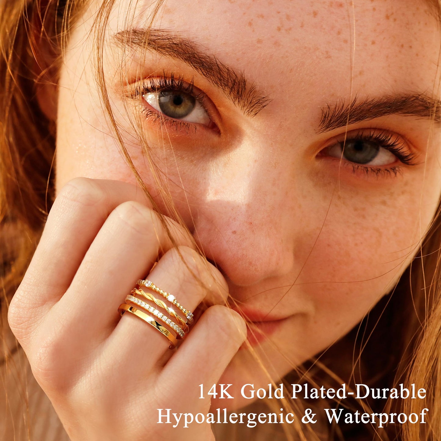 FUNRUN JEWELRY Stackable Gold Rings for Women Non Tarnish 14K Gold Plated Minimalist Cubic Zirconia Statement Engagement Promise Band Rings Thin Dainty Knuckle Thumb Ring Set Size 5-10