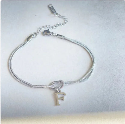 Personalized Initial Love Knot Bracelet for Women - Gold Silver Titanium Steel Snake Chain A-Z Letter Charm Bracelet