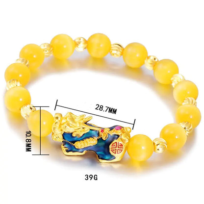 Buddha Bead Bracelet with Gold Chain & Pi Xiu Fortune Beads - Spiritual Wealth Bracelet