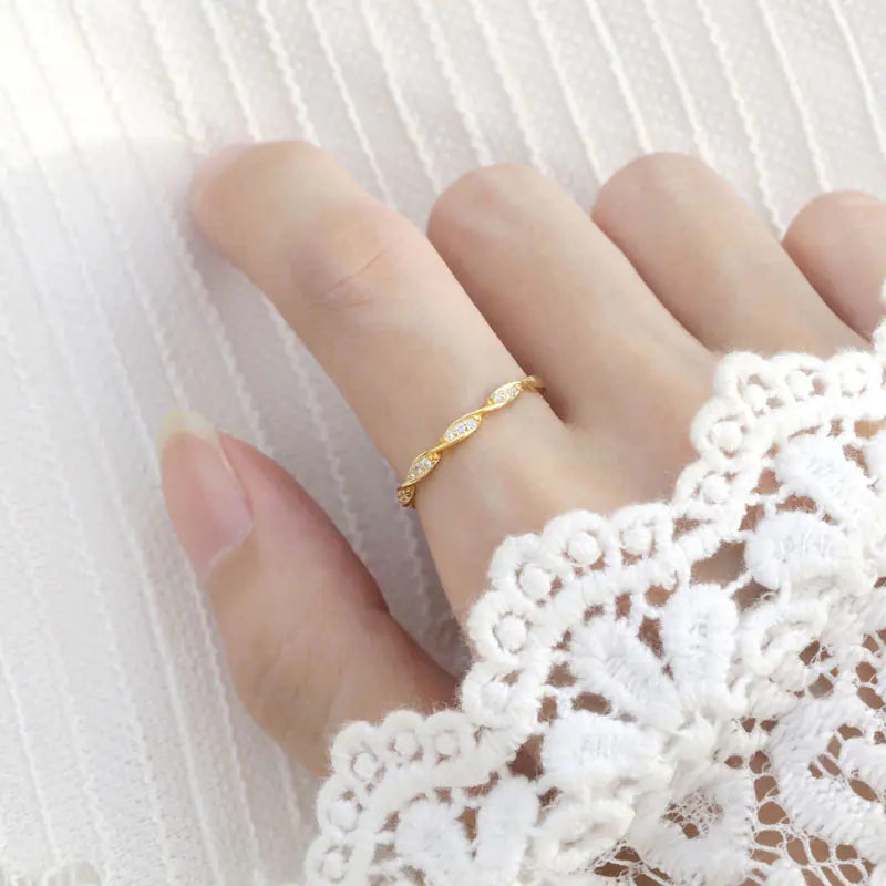 S925 Sterling Silver Twisted Diamond Adjustable Ring