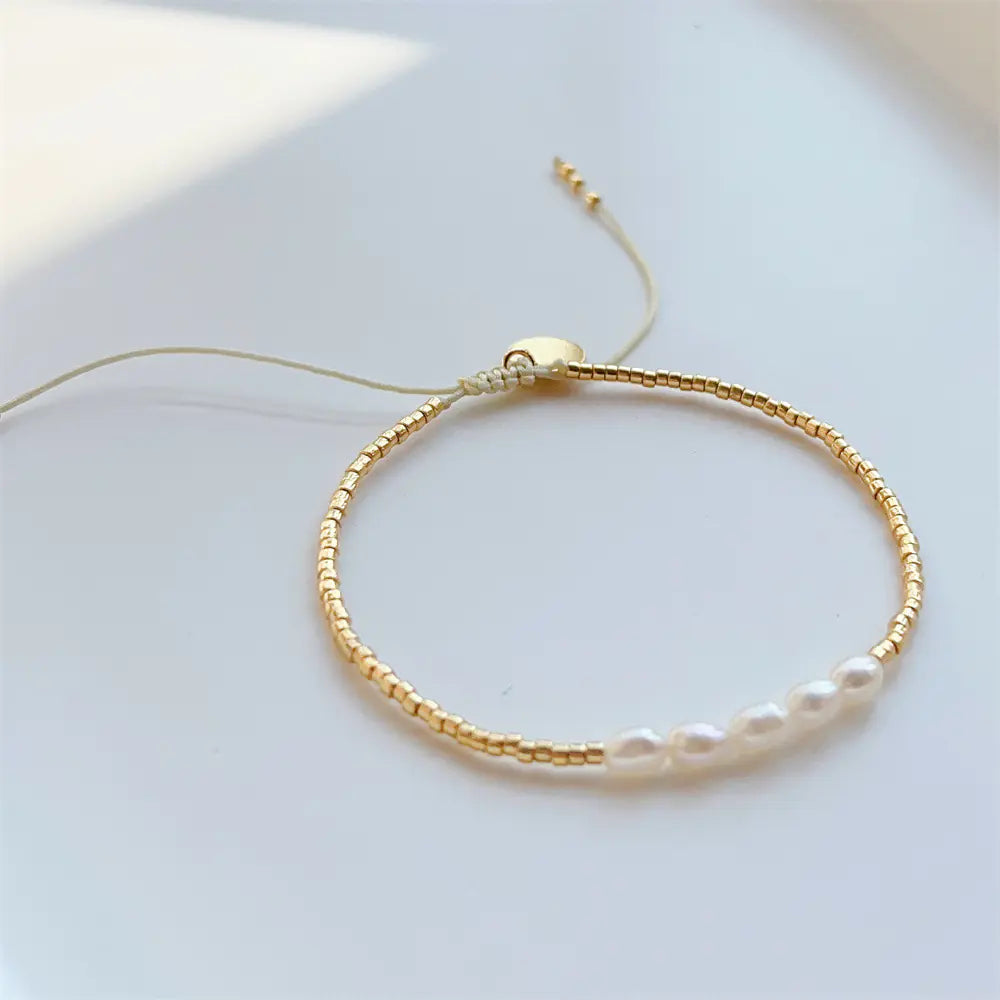 Gold Bead Bracelet with Natural Pearl Accents - Elegant Freshwater Pearl Jewelry