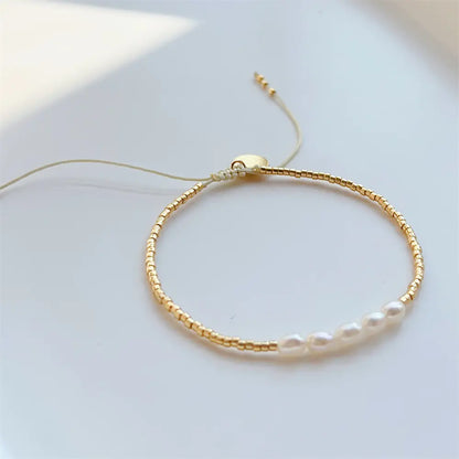Gold Bead Bracelet with Natural Pearl Accents - Elegant Freshwater Pearl Jewelry