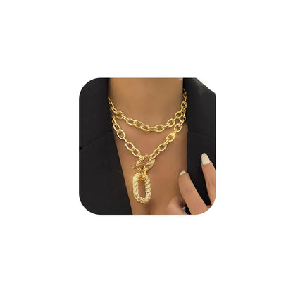 Multi-Layer Chunky Punk Thick Chain Choker Necklace Set for Women - Layered Design with Gorgeous Alloy Jewelry