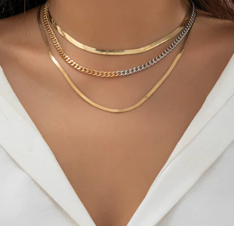 Gold 3-Piece Necklace Set with Snake Chain Design (One Set)
