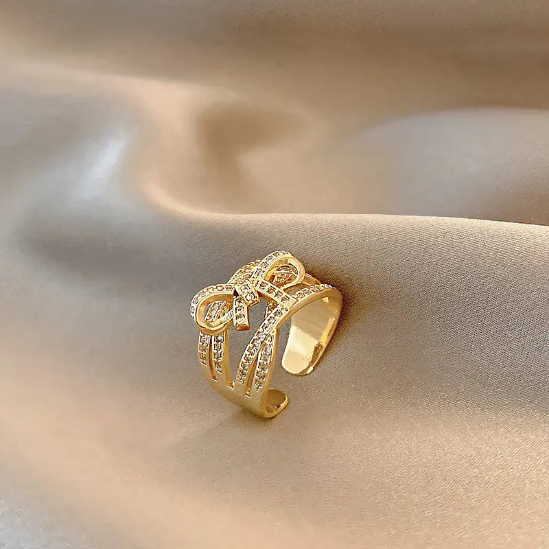 Adjustable Women's Micro-Inlaid Butterfly Ring | Gold Electroplated Open Design