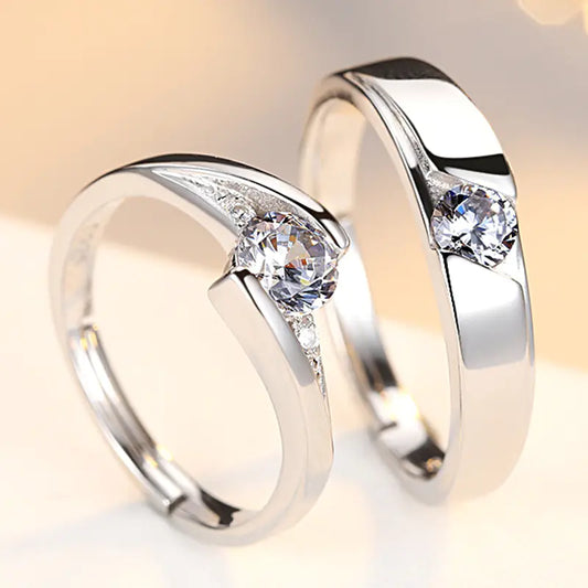 Couple Adjustable 925 Silver Imitation Diamond Rings
