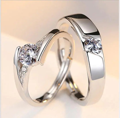 Couple Adjustable 925 Silver Imitation Diamond Rings