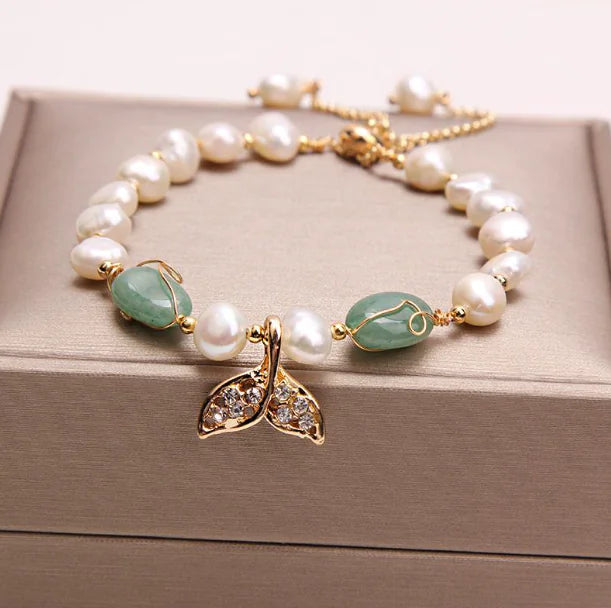 Dolphin Fishtail Pearl Bracelet for Women - Luxury Handmade Crystal Jewelry
