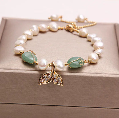 Dolphin Fishtail Pearl Bracelet for Women - Luxury Handmade Crystal Jewelry