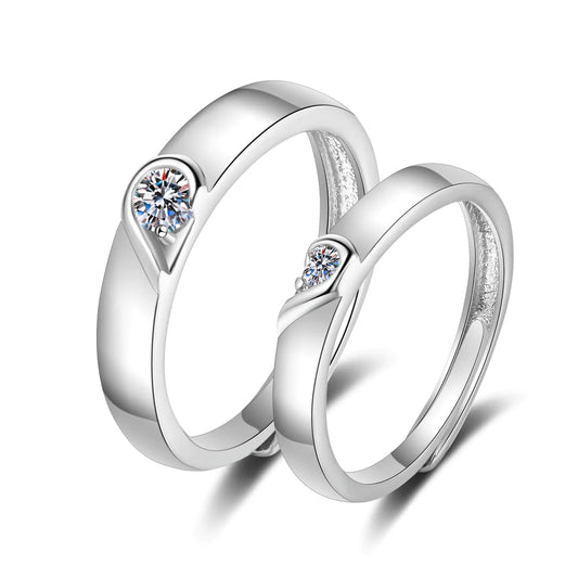 2PCS Adjustable Love Heart Wedding Rings for Couples