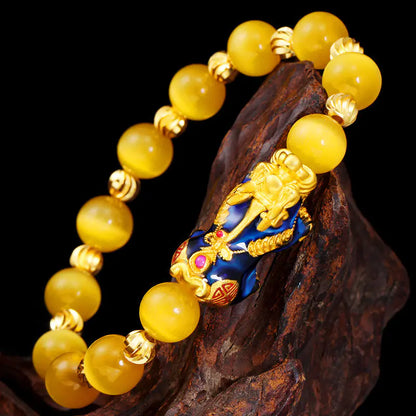 Buddha Bead Bracelet with Gold Chain & Pi Xiu Fortune Beads - Spiritual Wealth Bracelet