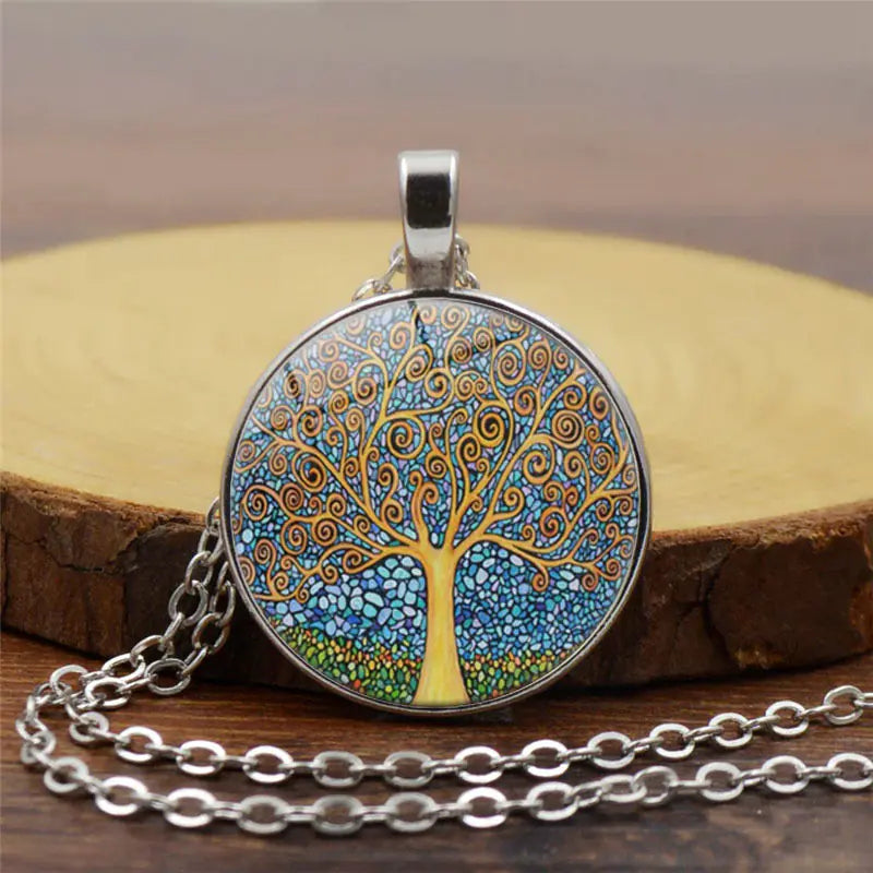 Tree of Life Gemstone Pendant Necklace with Tassels