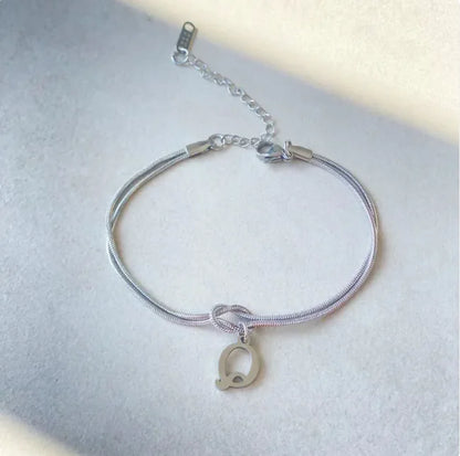 Personalized Initial Love Knot Bracelet for Women - Gold Silver Titanium Steel Snake Chain A-Z Letter Charm Bracelet