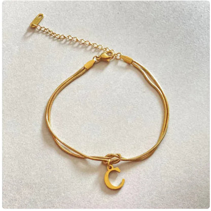 Personalized Initial Love Knot Bracelet for Women - Gold Silver Titanium Steel Snake Chain A-Z Letter Charm Bracelet