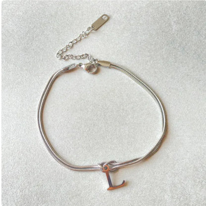 Personalized Initial Love Knot Bracelet for Women - Gold Silver Titanium Steel Snake Chain A-Z Letter Charm Bracelet