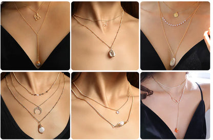 Trendy Layered Shell Necklace with Pearl Letter Pendant