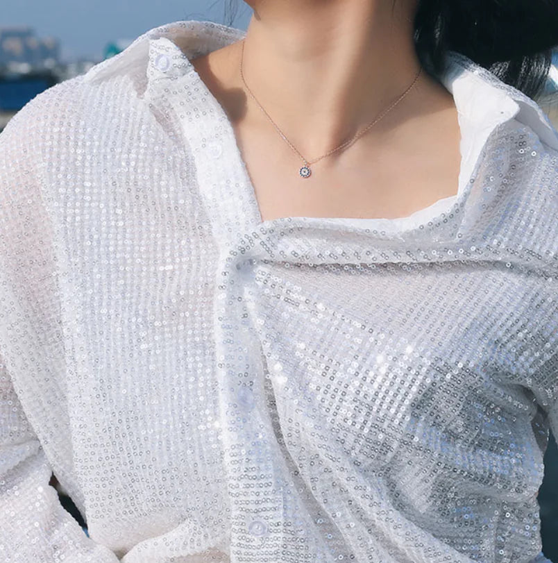 Eye of the Demon Evil Eye Pendant Necklace for Women – Minimal Geometric Silver Plated Chain (Platinum, Rose Gold, Gold)