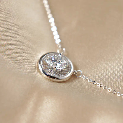 Silver Zircon Circle Pendant Necklace - Adjustable Choker Necklace for Women | Elegant Crystal Jewelry