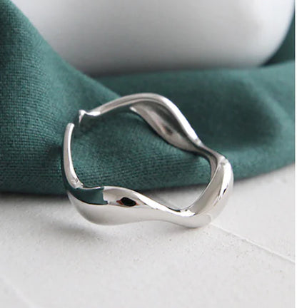 S925 Sterling Silver Wave Pattern Adjustable Ring
