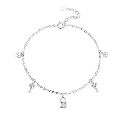 925 Silver Bracelet with Diamond Inlay and Key Design