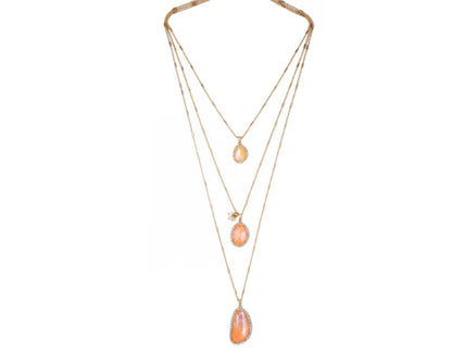 Gold Layered Alloy Geometric Diamond Inlay Pendant Necklace and Earring Set