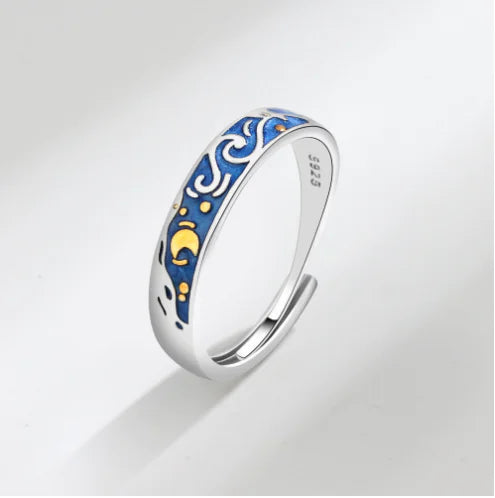 Adjustable Starry Night Silver Promise Rings (Single)