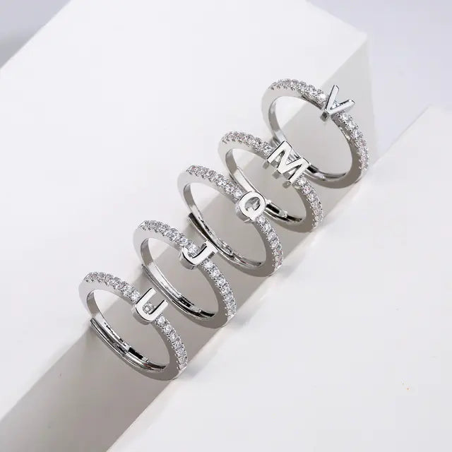 Adjustable Initial Open Ring | Women's Zirconia Letter Ring